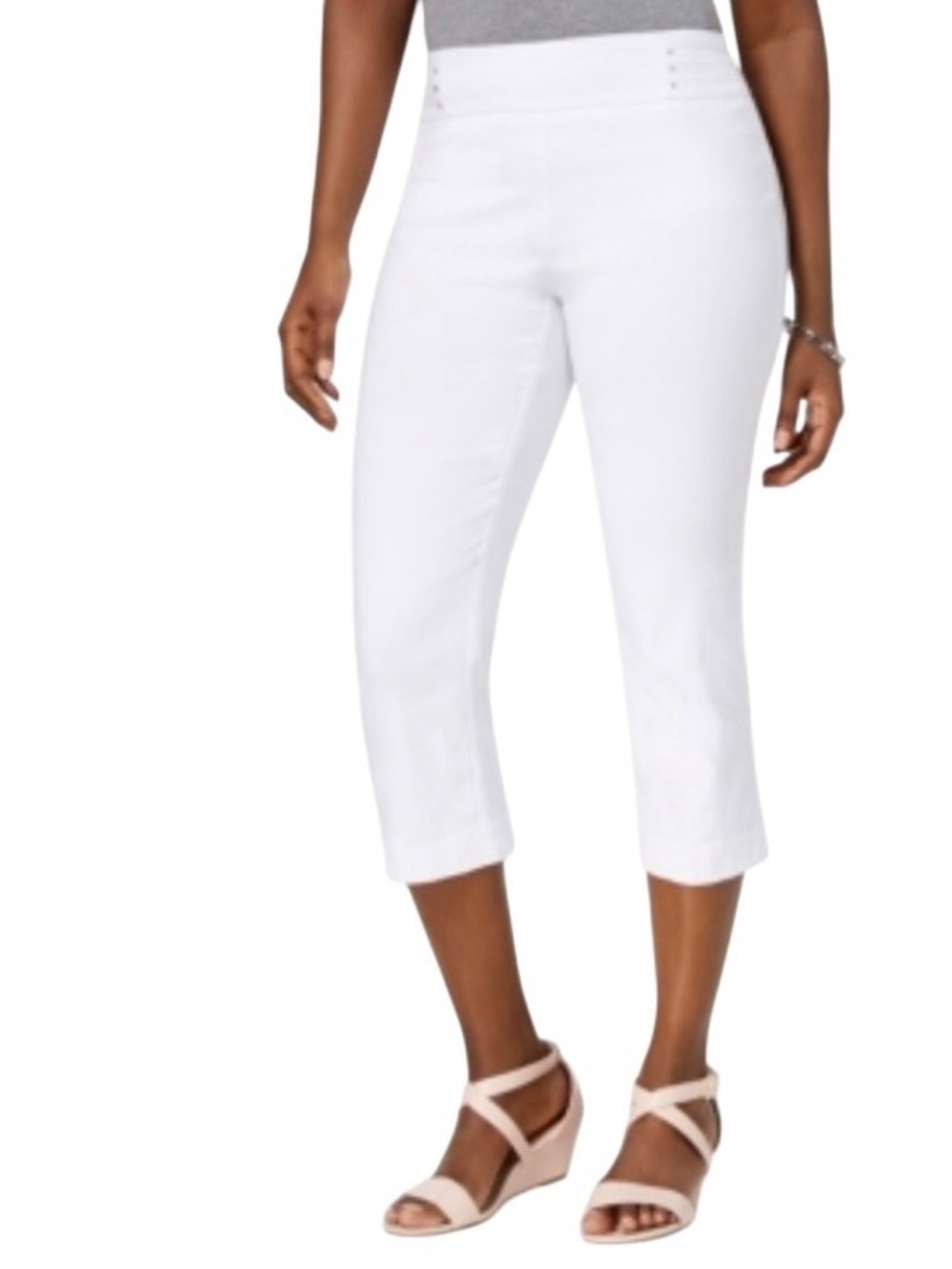 JM Collection Rivet Tummy Control Capri Pants White Womens Petite Small NWT